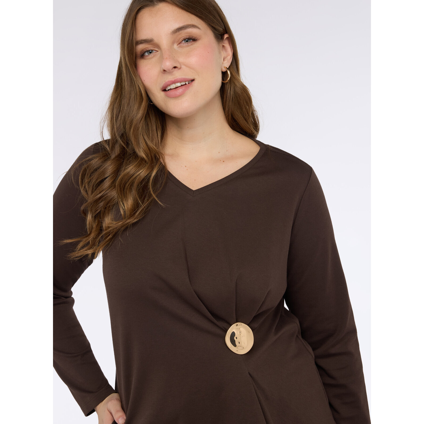 Fiorella Rubino - T-shirt in jersey con design a portafoglio - Marrone