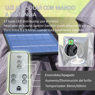 Carpa Plegable con Luces LED 3,3x3,3 m Cenador de Jardín con Control Remoto 4 Paredes Laterales de Malla Altura Ajustable y Bolsa de Transporte para Patio Fiestas Beige