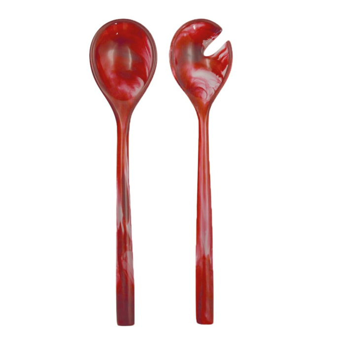 Couverts à salade en résine rouge