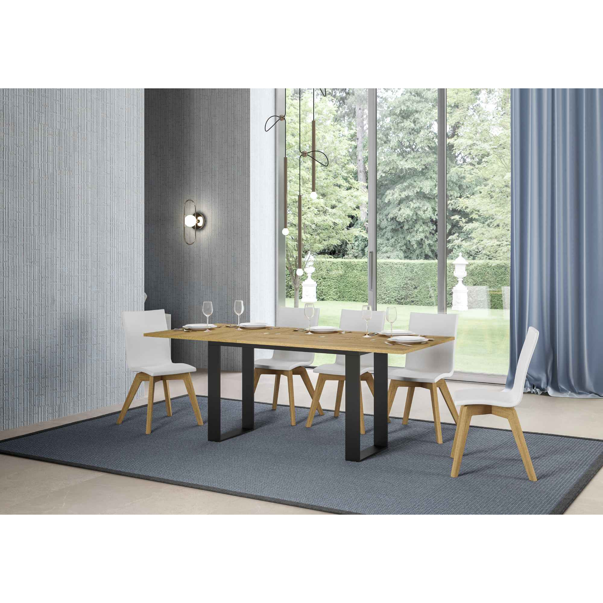 Table Tecno Double Chêne Nature 120x45 ouverte/Allongée120x90/200x90 pieds/cadre Anthracite