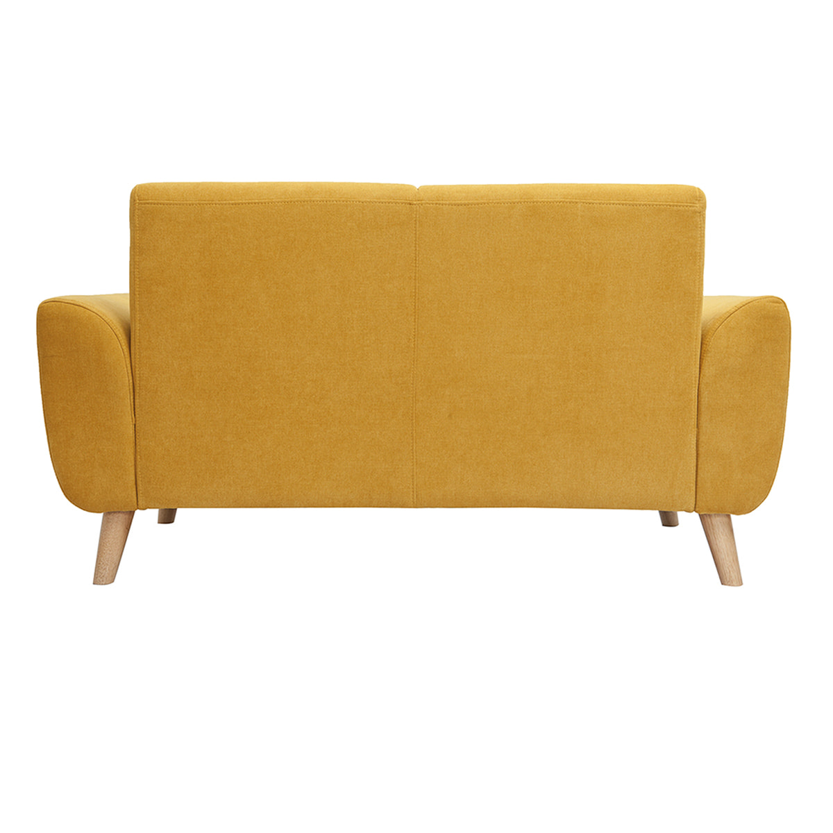 Canapé scandinave 2 places en tissu effet velours jaune moutarde et bois clair EKTOR