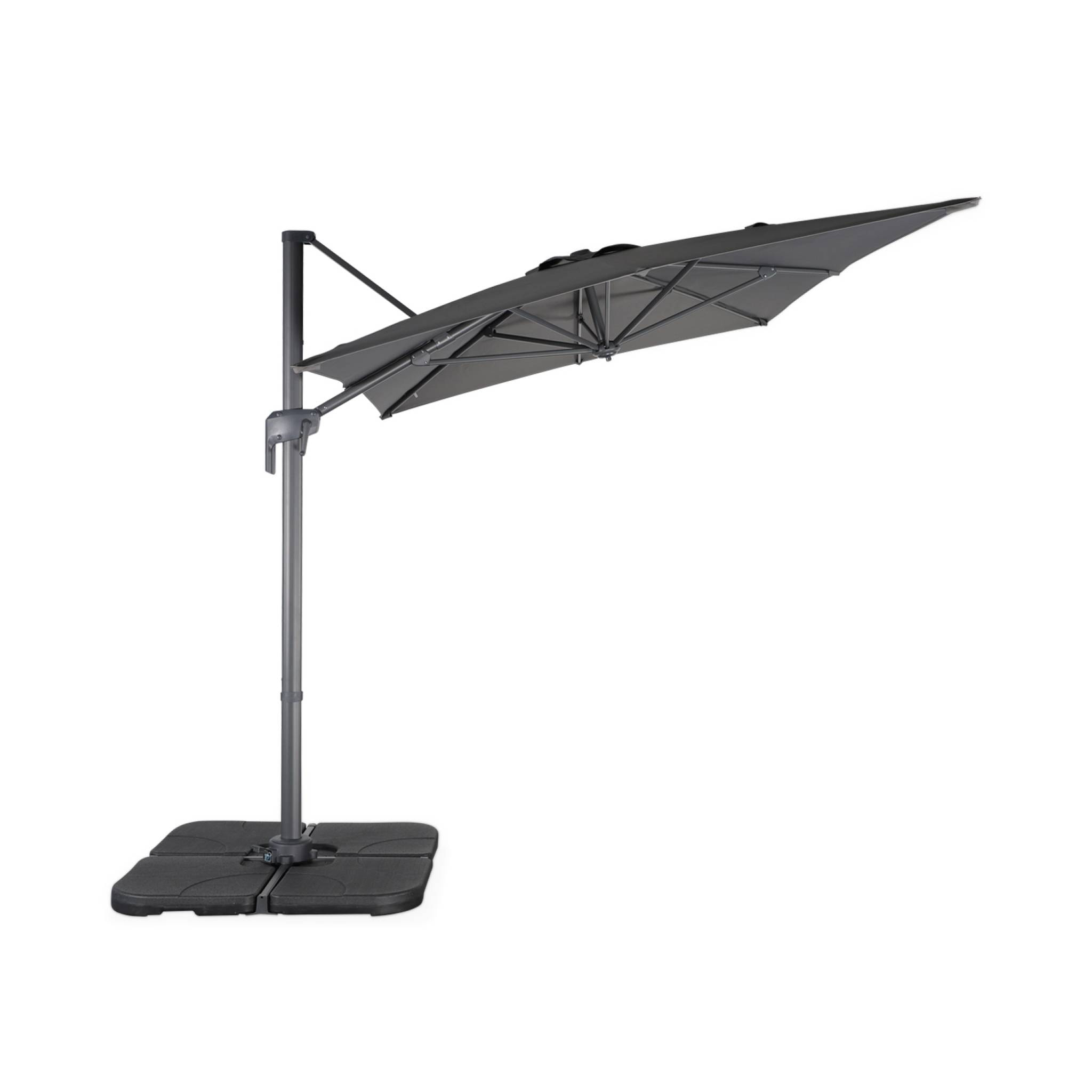 Parasol déporté rectangulaire 2x3m - Antibes - Gris - Parasol excentré inclinable. rabattable et rotatif à 360°.