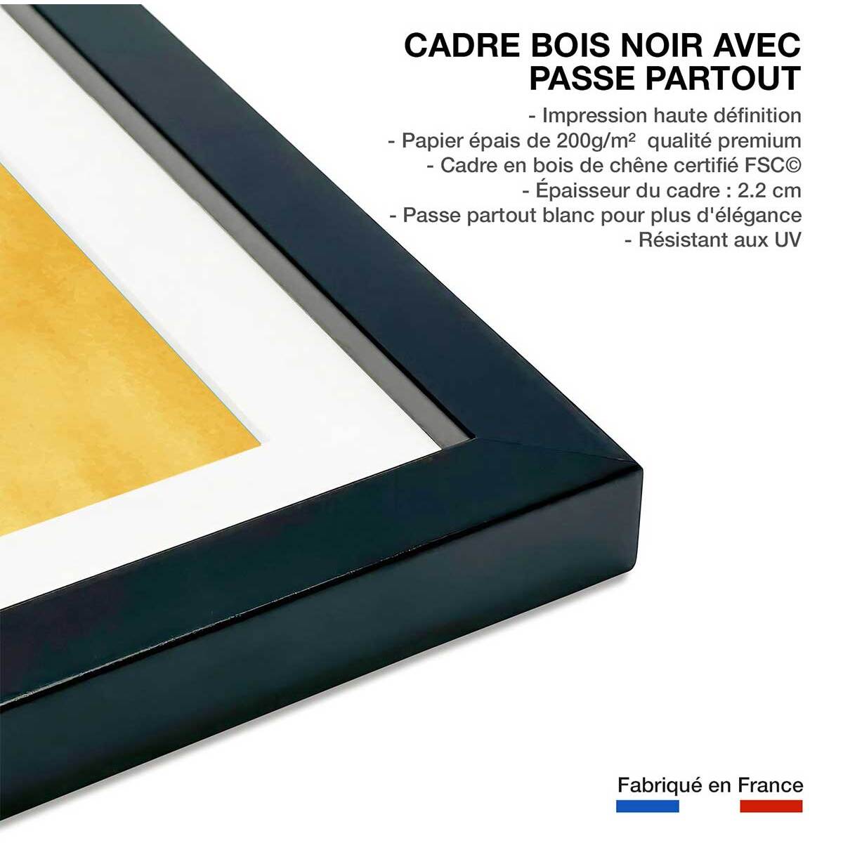 Affiche dessin ""Eternel coucher du soleil"" Affiche + cadre en bois - Noir