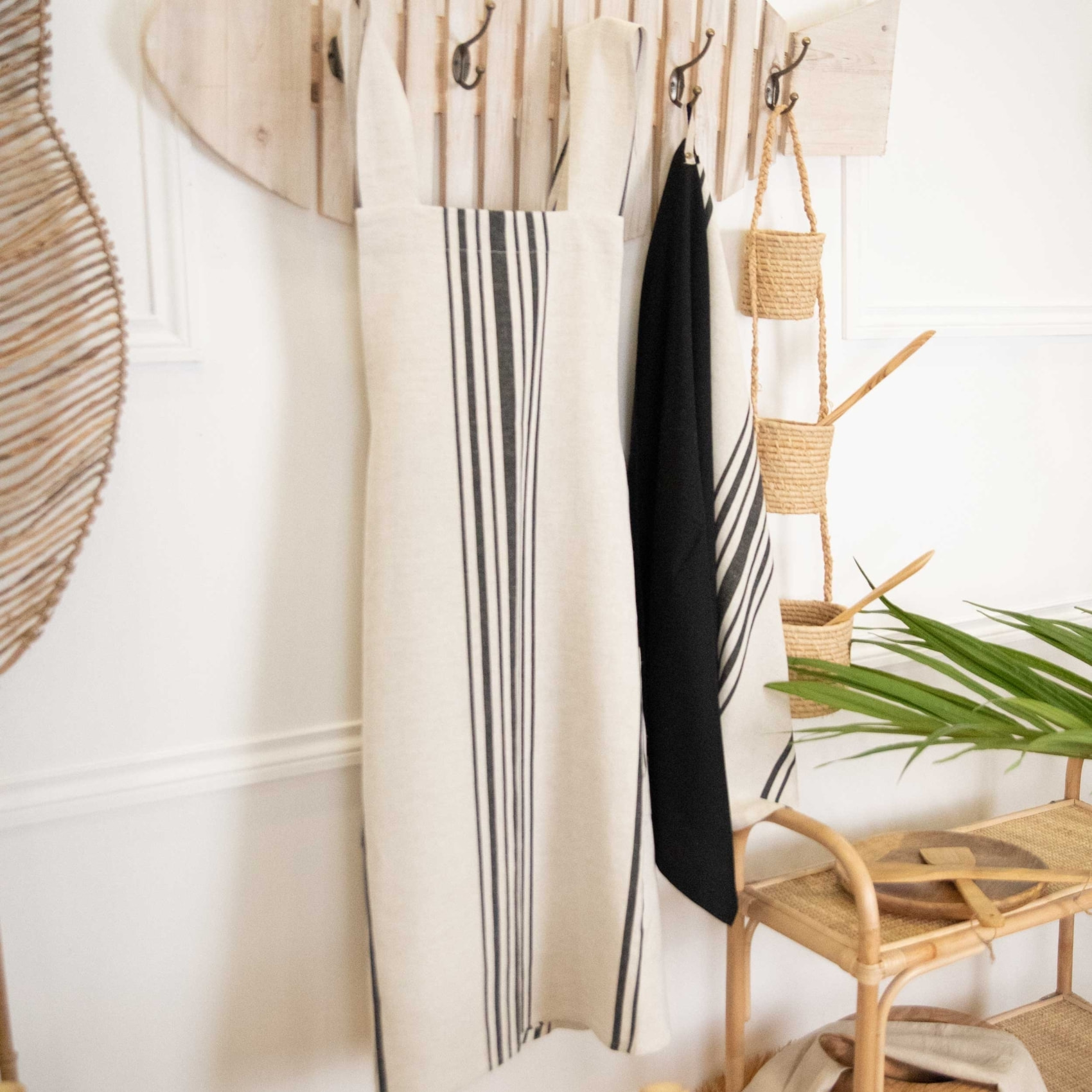 Torchon de cuisine polylin à rayures - Noir