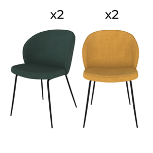 Pack 4 chaises Groom en tissu bouclé jaune et vert