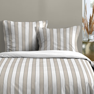 Parure de lit 3 pièces en coton imprimé rayures housse + taies - Naturel