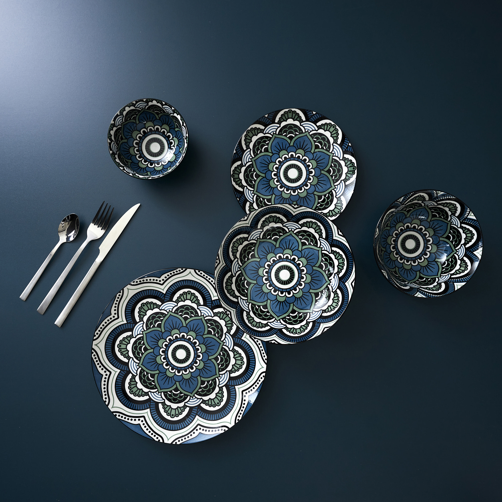 Assiette Mandala Creuse Bleu D20cm
