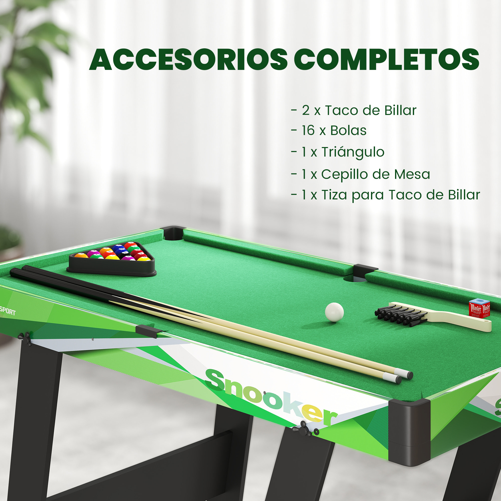 Mesa de Billar Plegable 104 cm, con Accesorios Incluye 16 Bolas, 2 Tacos, Tiza, Triángulo y Cepillo, Mesa de Billar Portátil para Niños y Adultos, Verde