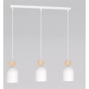 Lampada a sospensione MESI in acciaio bianco e legno naturale