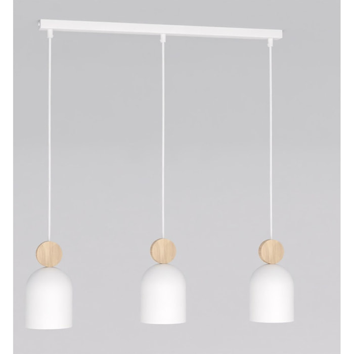 Lampada a sospensione MESI in acciaio bianco e legno naturale