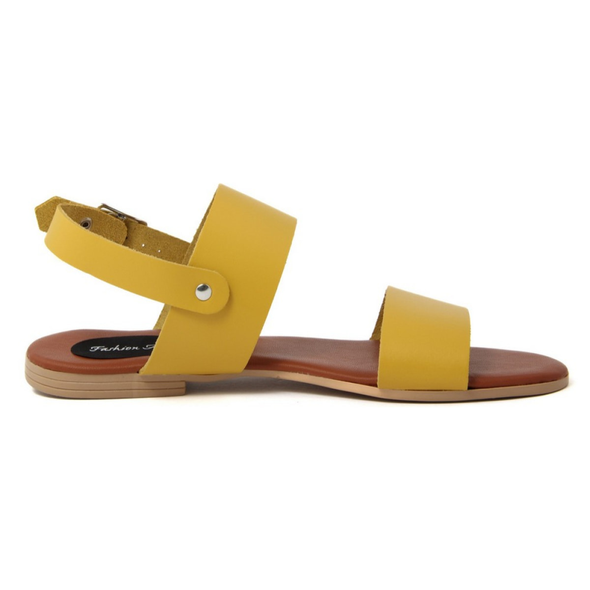 Sandali Flat Made in Italy in pelle colore Giallo, Altezza tacco 1,2 cm