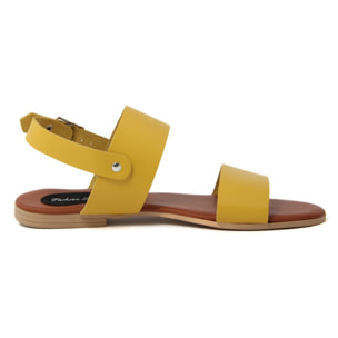 Sandali Flat Made in Italy in pelle colore Giallo, Altezza tacco 1,2 cm