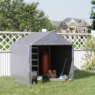 Carpa para Herramientas Bicicletas y Motos 2x2x2 m Garaje Portátil con 1 Puerta con Cremallera 1 Cubierta de PE Impermeable Anti-UV y Marco de Acero Cochera Portátil para Jardín Gris