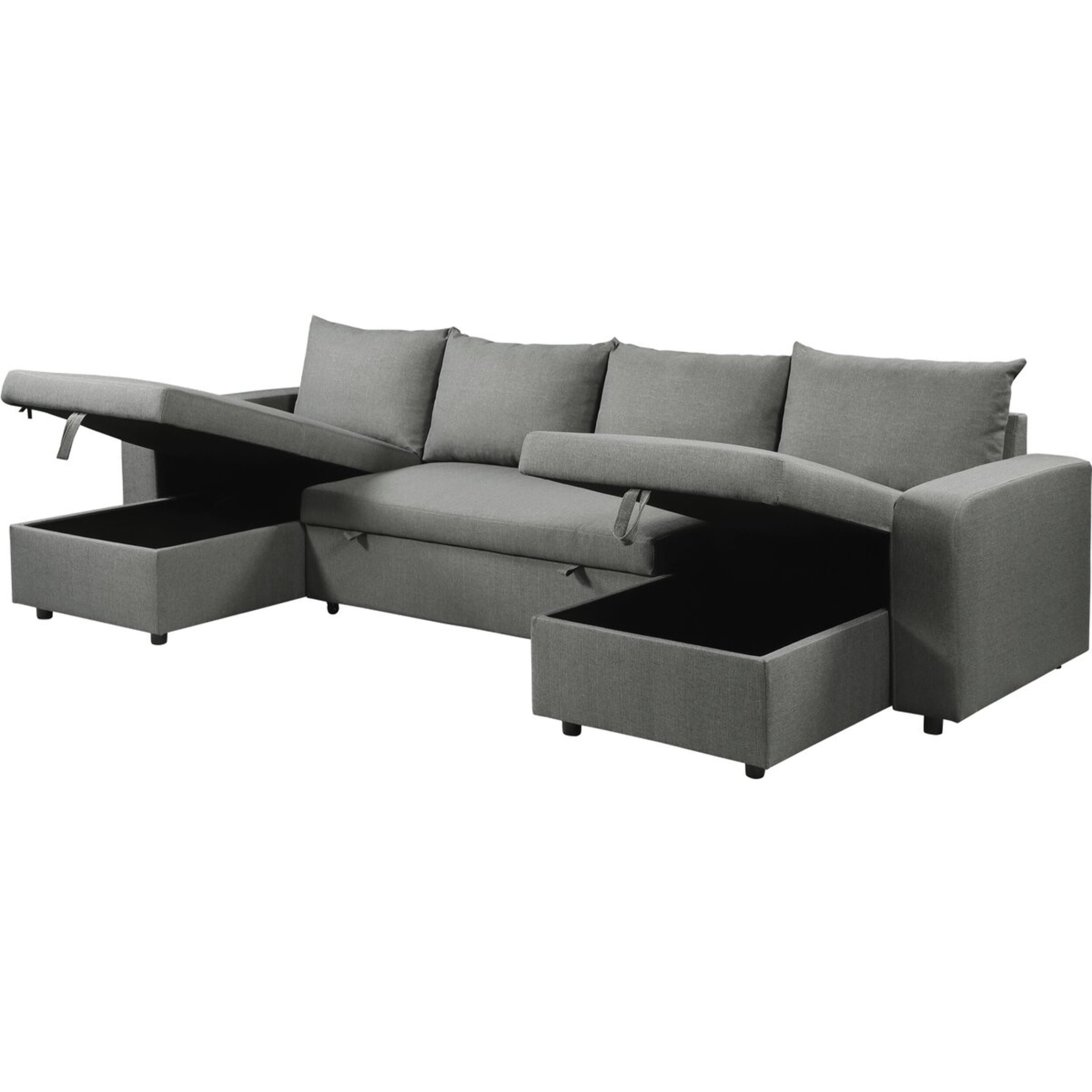 Canapé d'angle panoramique convertible en tissu "Victor" - 4 places - Gris