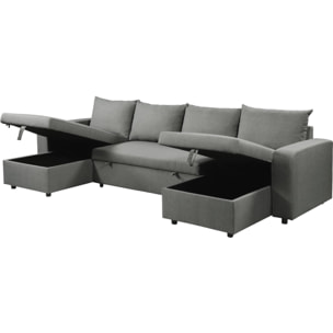 Canapé d'angle panoramique convertible en tissu "Victor" - 4 places - Gris