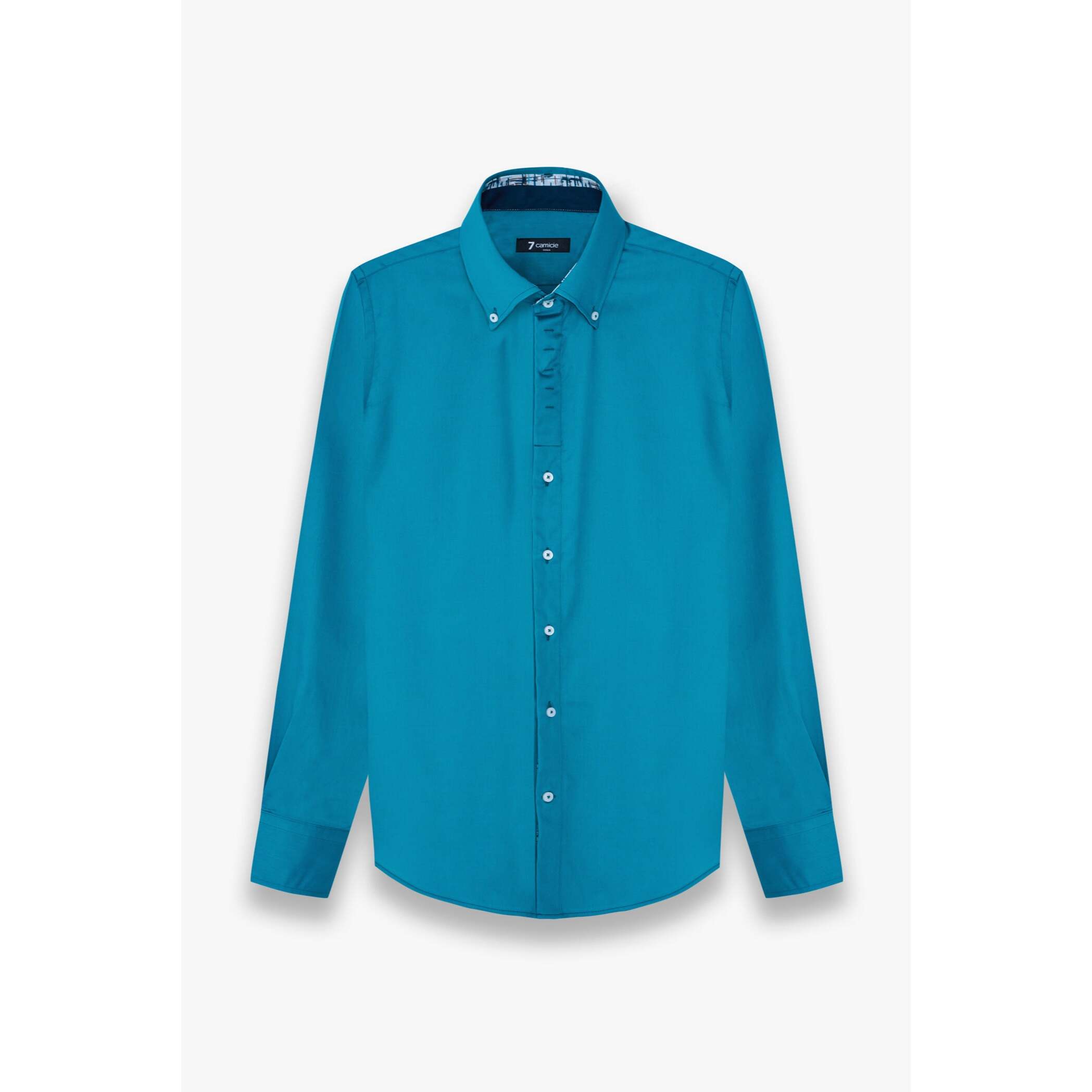 Camicia Uomo 2 Bottoni Button Down Slim Satin Unito Verde Ottanio