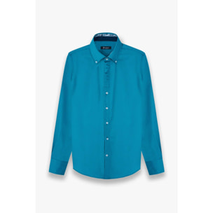 Camicia Uomo 2 Bottoni Button Down Slim Satin Unito Verde Ottanio