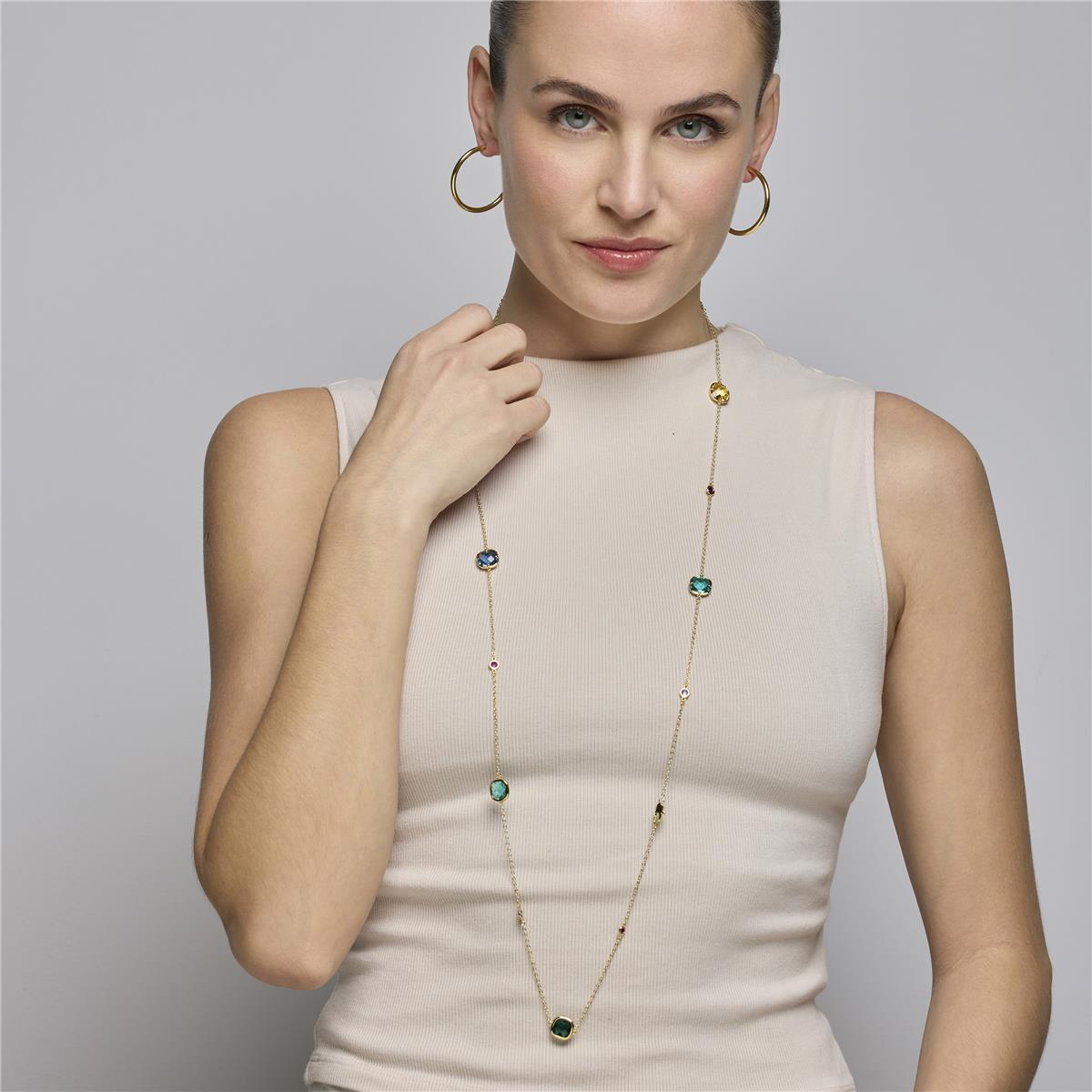 Collar con cuarzo hidrotermal multicolor acabado oro amarillo 18k
