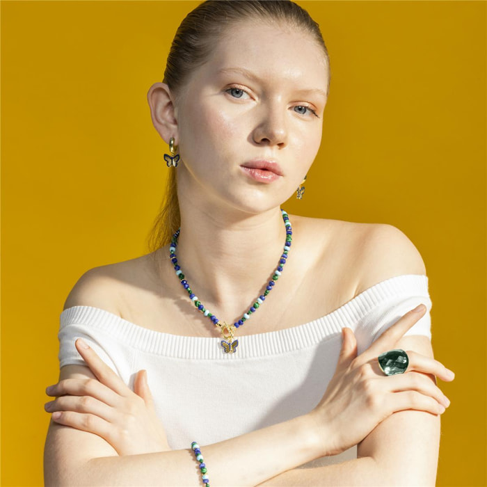 Pendientes con Circonita Zafiro acabado oro 18k