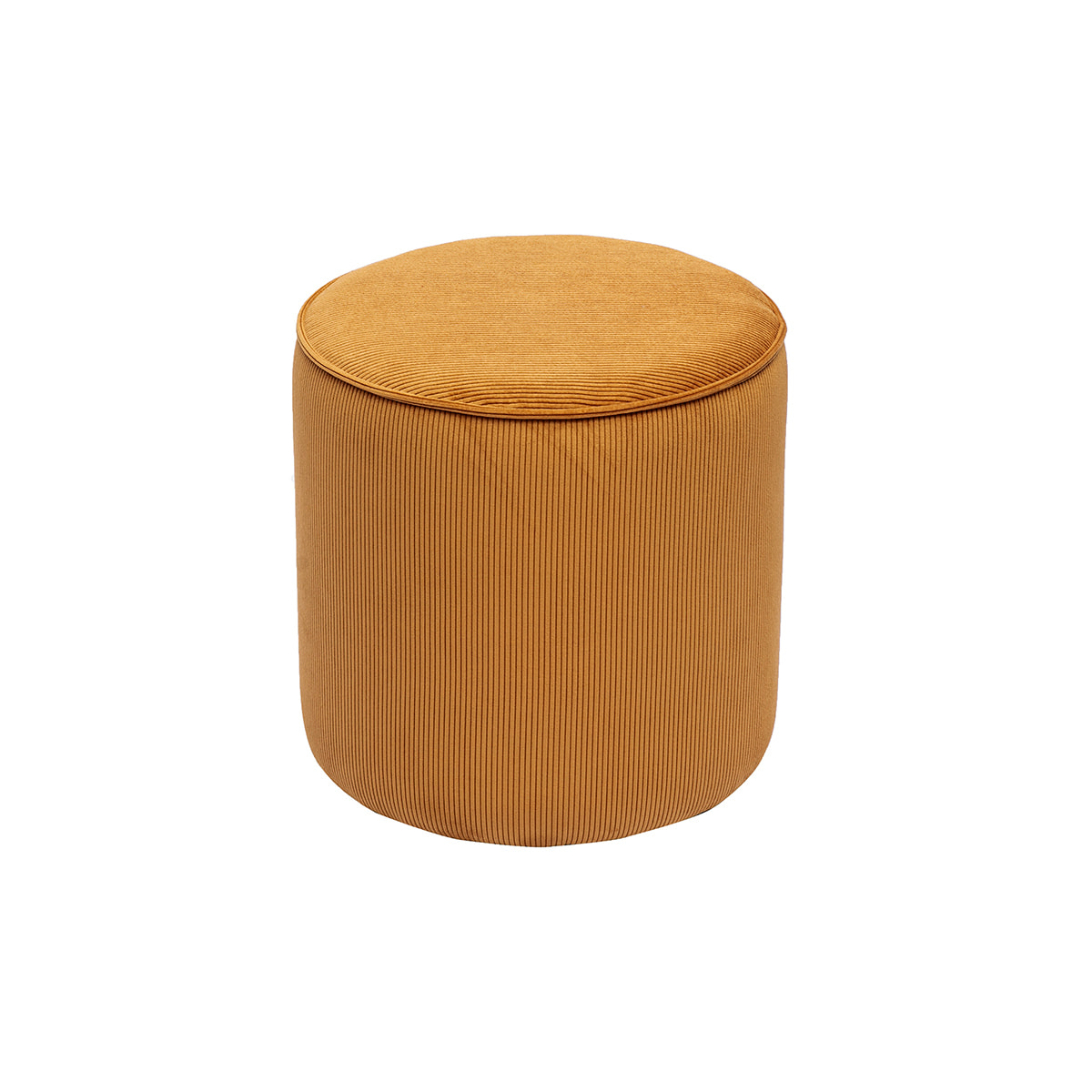 Pouf rond en tissu velours côtelé jaune curry D40 cm PAUL