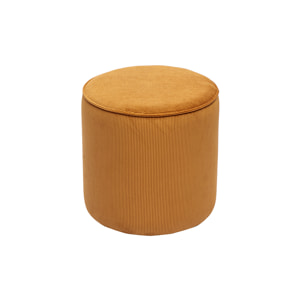 Pouf rond en tissu velours côtelé jaune curry D40 cm PAUL