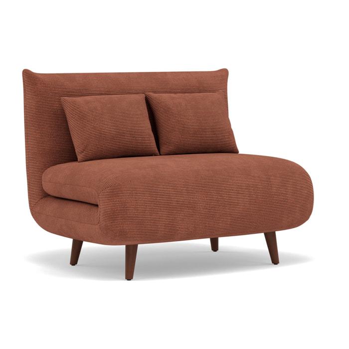 Lumi - Banquette convertible clic-clac 1 place en velours côtelé - Terracotta