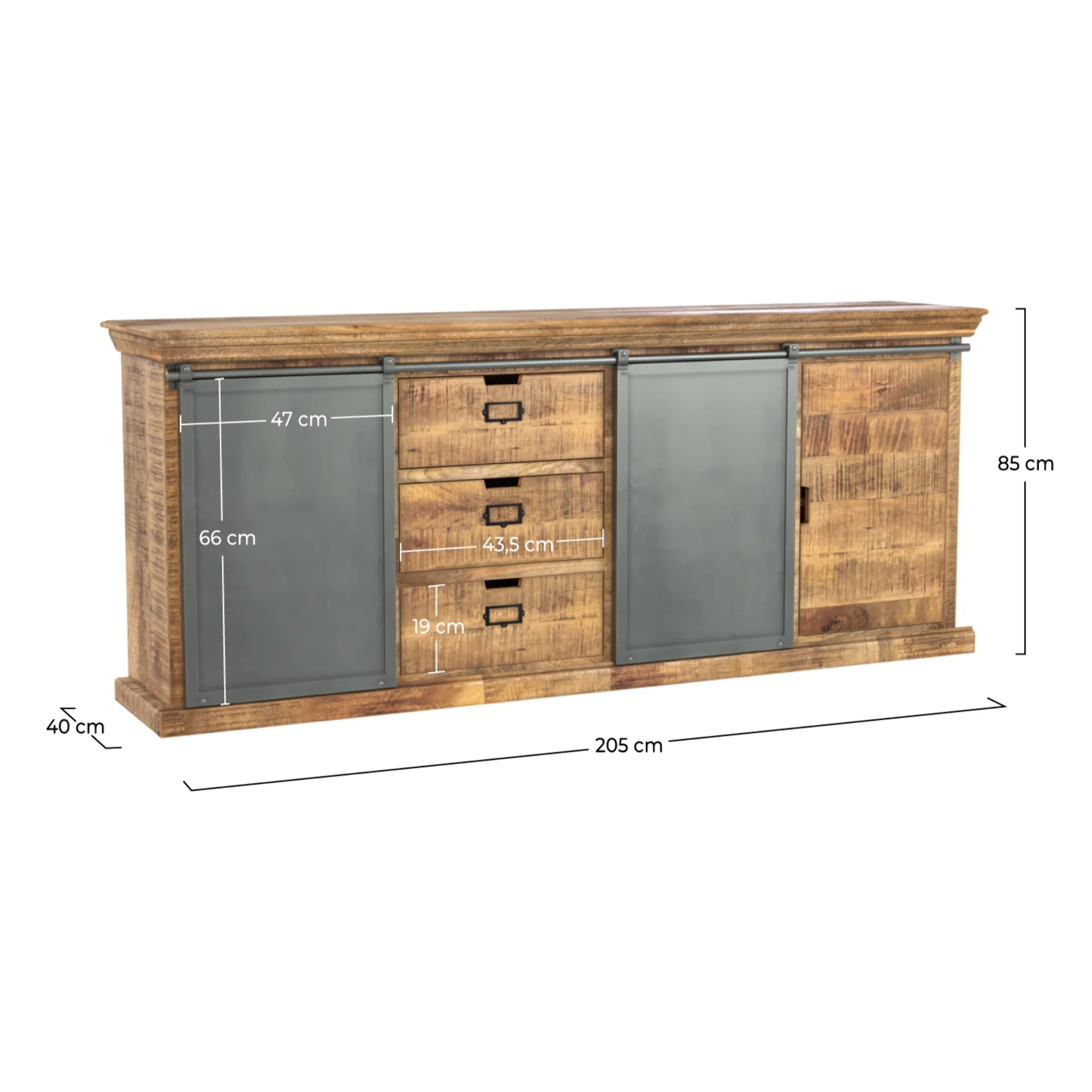 Grand buffet en bois et métal 3 portes 3 tiroirs - Tabuk