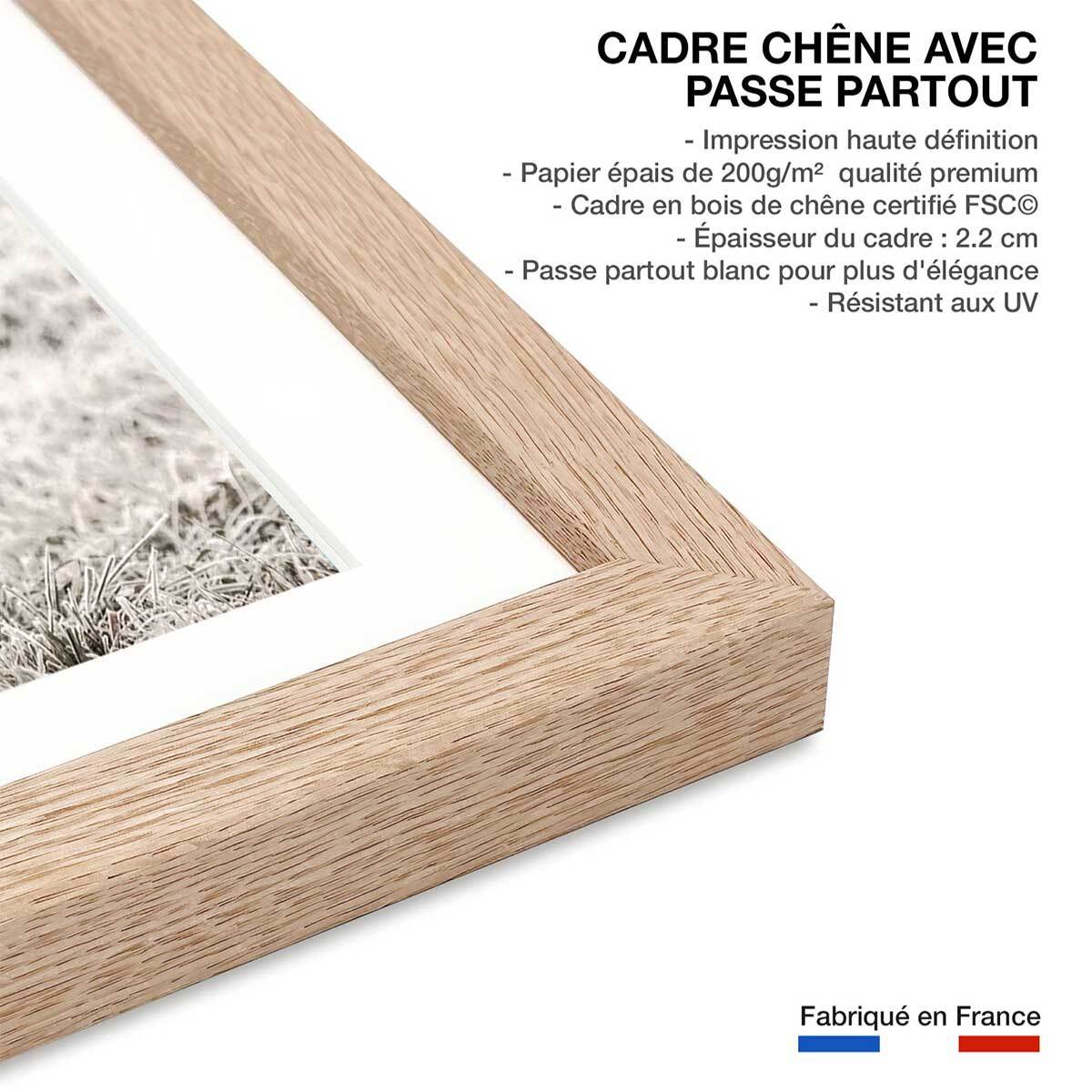 Affiche enfant veau  Affiche + cadre en bois - Chêne