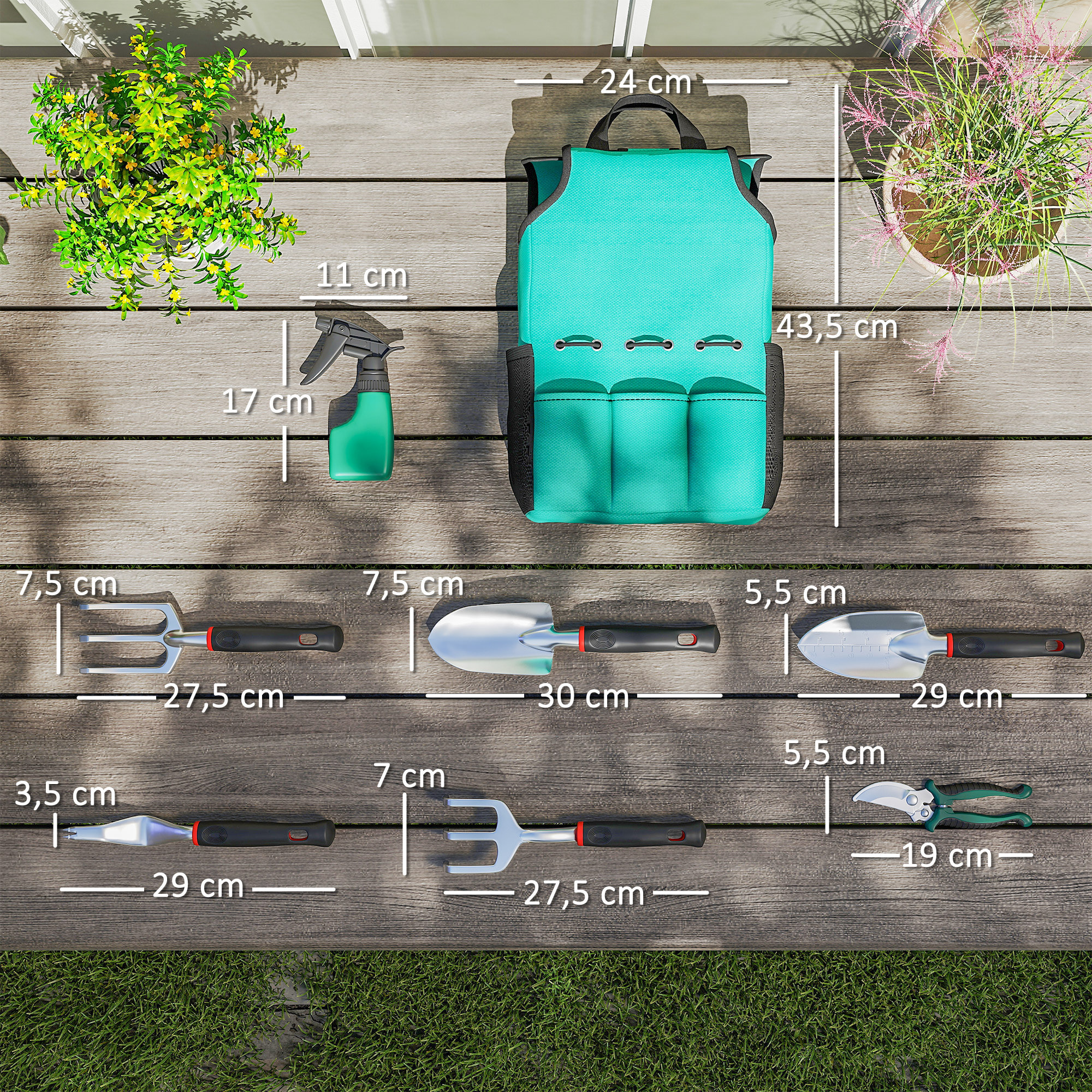 Juego de Herramientas para Jardín de 9 Piezas Robusta Juego de Herramientas Jardinería de Aluminio con Tijeras de Podar con Bloqueo Seguro y Bolsa de Jardín Ligera para Mujeres y Hombres
