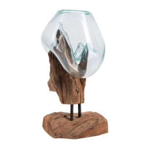 Terrario San Marino in vetro a goccia su base in radice di teak 18x15xh25 cm