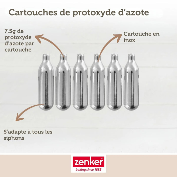 Lot de 6 cartouches de protoxyde d'azote pour siphon à Chantilly Zenker