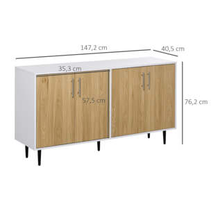 Buffet meuble de rangement 2 placards 2 portes avec étagères réglables blanc chêne clair