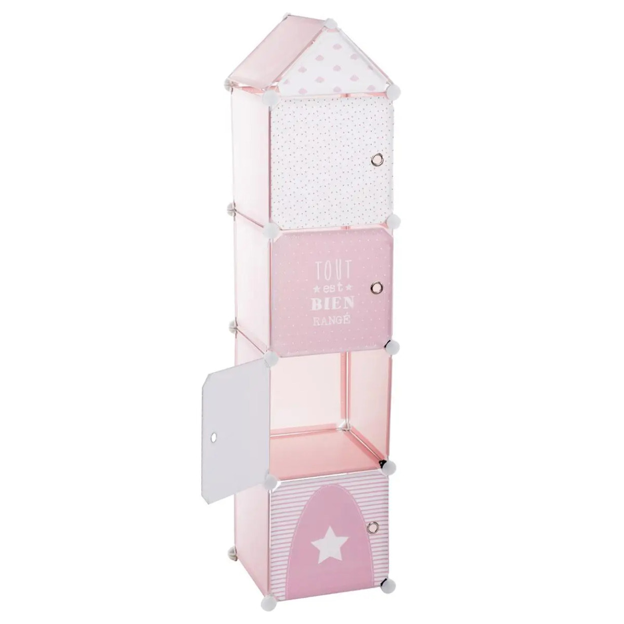 Casiers de rangement enfant "Colonne" rose 34x139cm