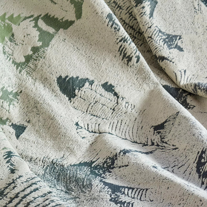 Jete de canape pur coton 420 g/m² motif jacquard vert ecru Foret de neige sapin
