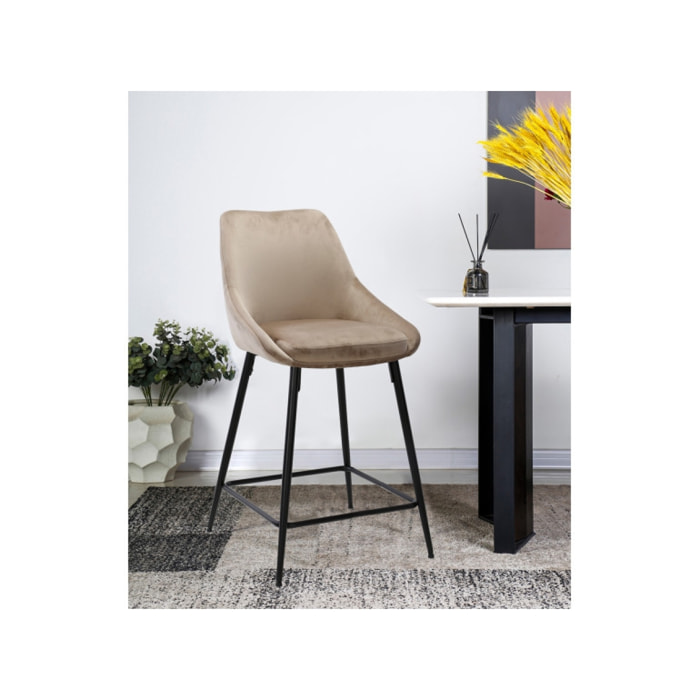 Tabouret de bar en velours avec piètement métal noir - 6 coloris - MONDO