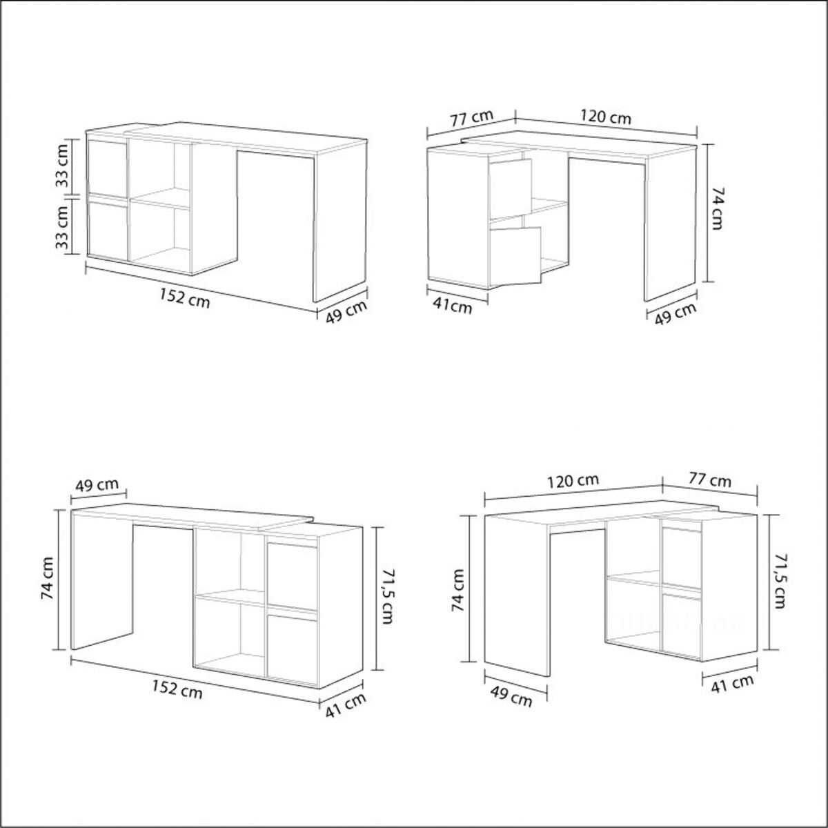 Mesa de escritorio multiposición Spacio Blanco Artik (Blanco Mate)