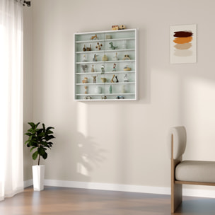 Vitrina Expositora para Colecciones de 7 Niveles, Vitrina de Pared, con Estantes Ajustables y 2 Puertas Correderas de Vidrio, para Perfumes, Figuras de Decoración, 80x9,5x83 cm, Blanco