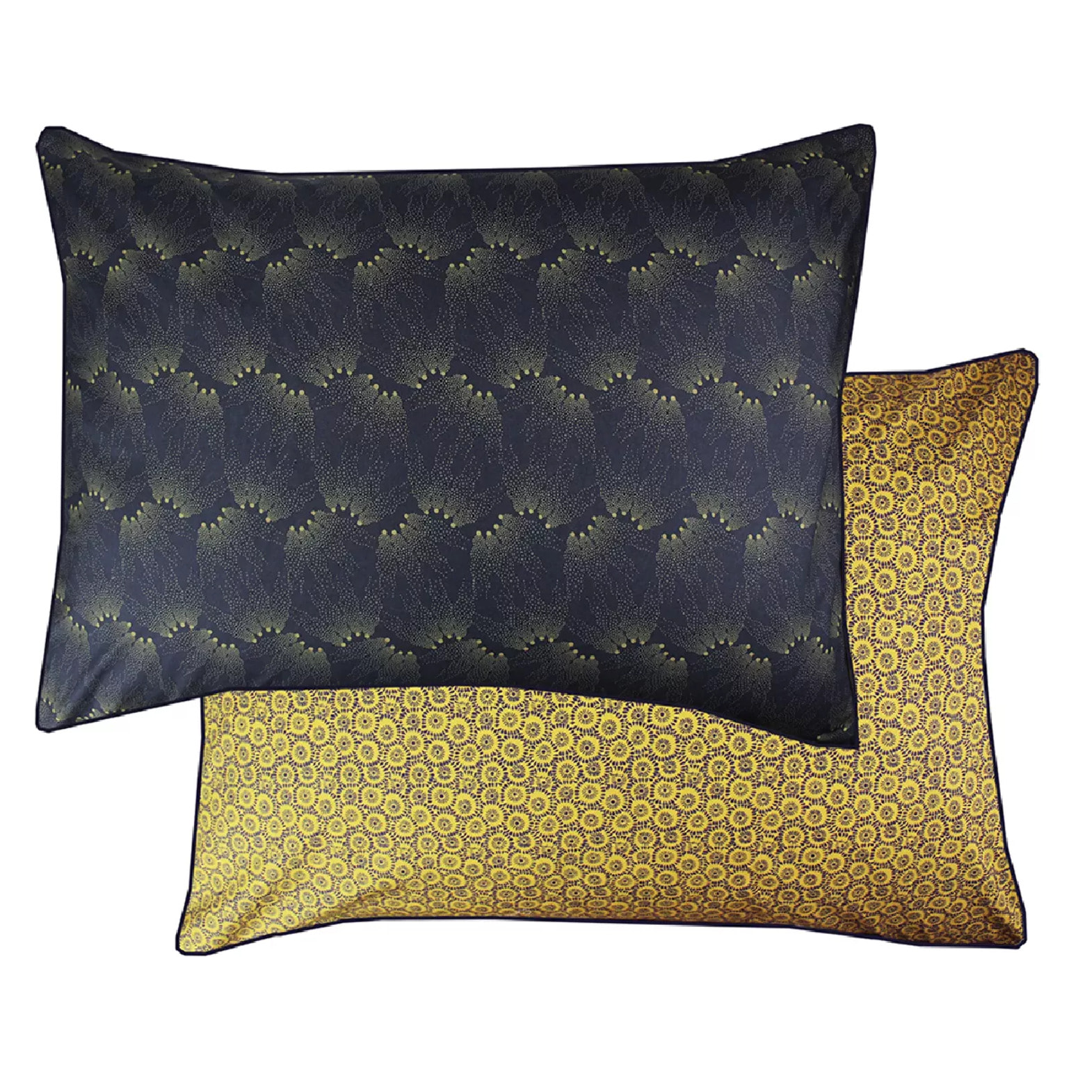 Taie d'oreiller percale de coton imprimé bleu jaune Manhattan gold blue