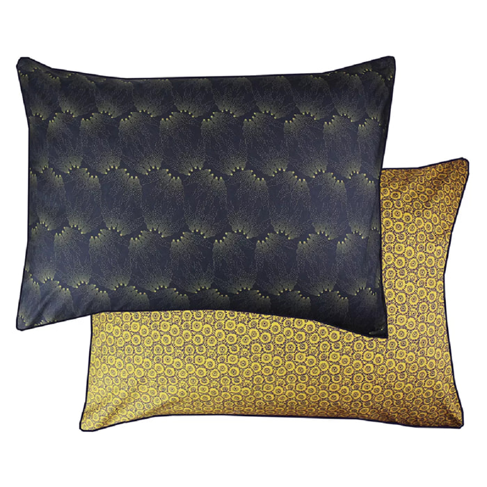 Taie d'oreiller percale de coton imprimé bleu jaune Manhattan gold blue