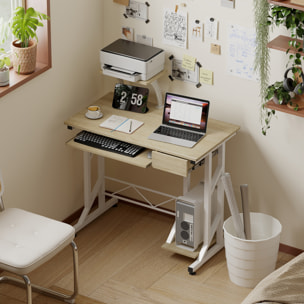 HOMCOM Mesa de Escritorio Mesa de Estudio con Bandeja de Teclado y Cajón Mesa de Ordenador para Despacho Oficina 90x50x100 cm Roble