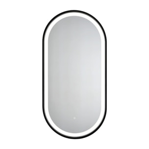 40x80 cm miroir suspendu ovale avec éclairage LED et capteur, cadre en aluminium, noir (SATZOVLED4080CE)