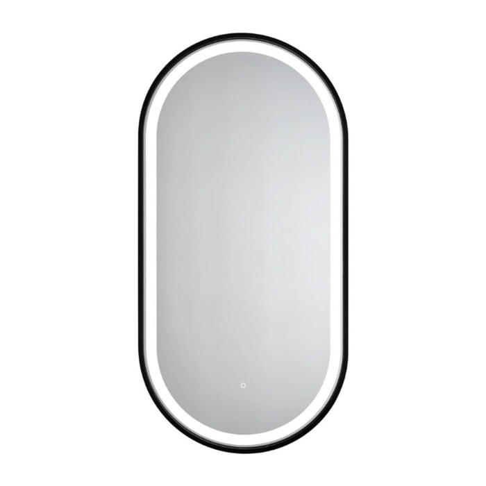 40x80 cm miroir suspendu ovale avec éclairage LED et capteur, cadre en aluminium, noir (SATZOVLED4080CE)