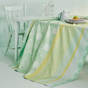 Nappe pur coton enduit motif jacquard vert Mille lace amande