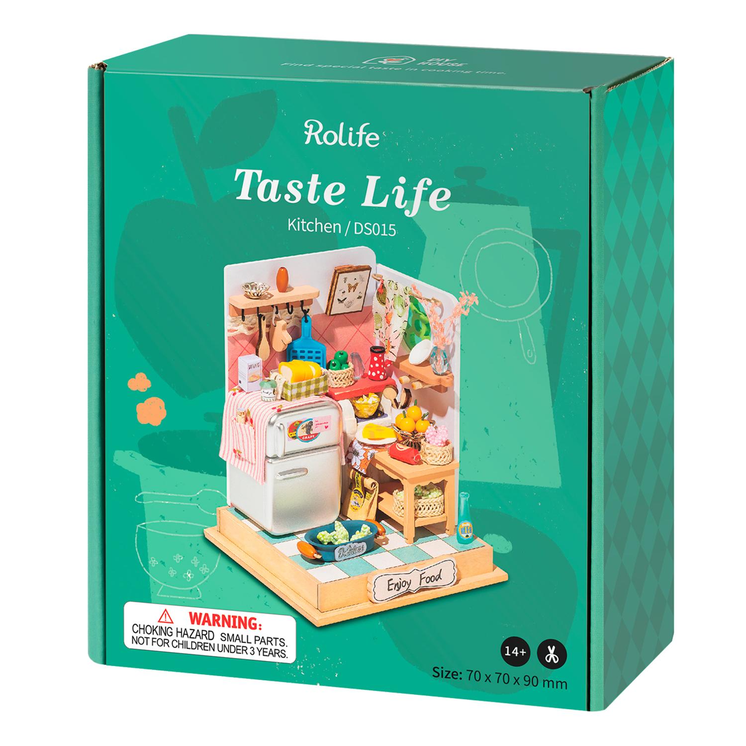 Taste Life (Cocina). Casa de muñecas maqueta de madera para pintar y montar. 56 piezas