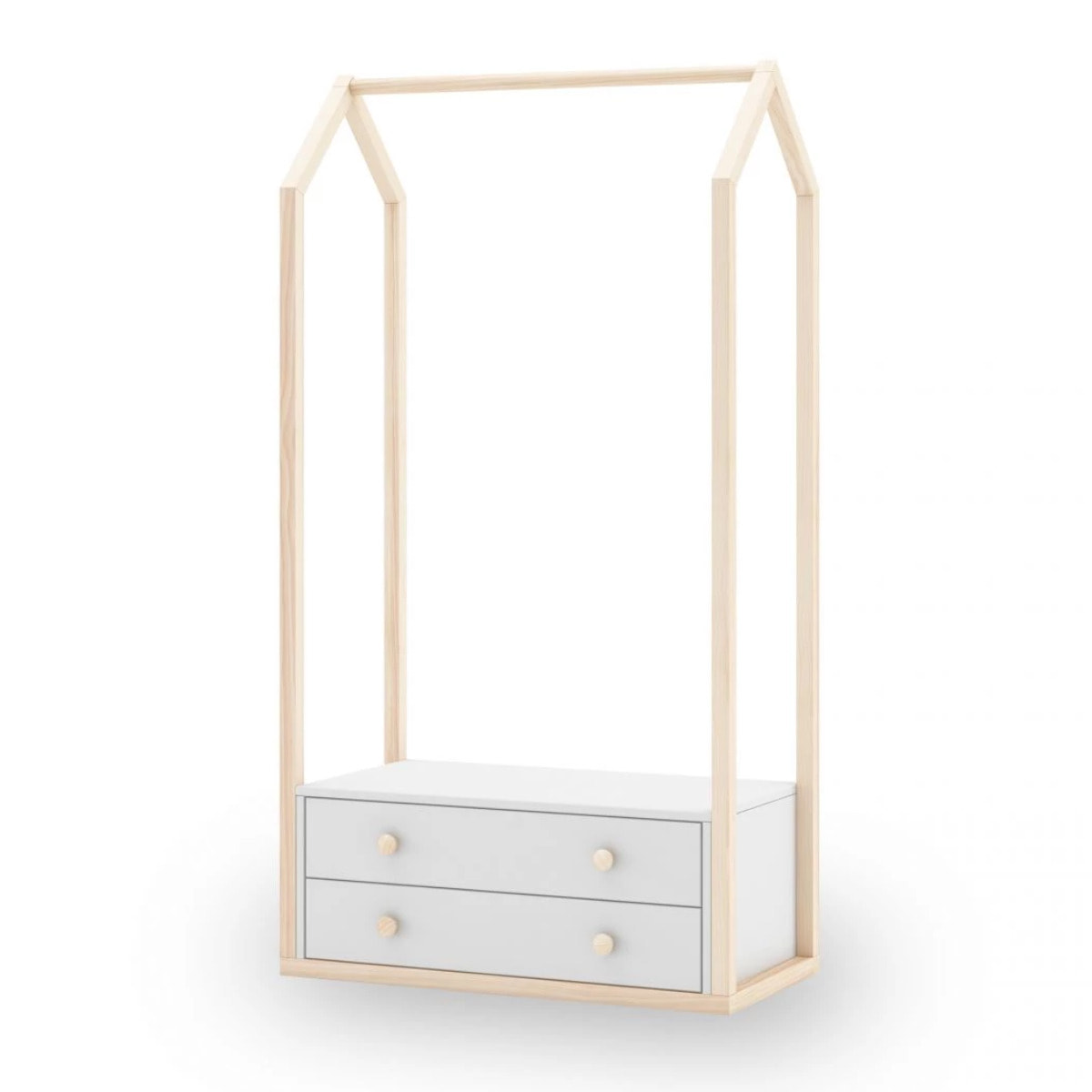 Perchero juvenil con 2 cajones en blanco y oak soft 80x170 cm Misty Breeze Blanco - Oak Soft