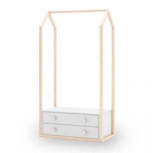 Perchero juvenil con 2 cajones en blanco y oak soft 80x170 cm Misty Breeze Blanco - Oak Soft