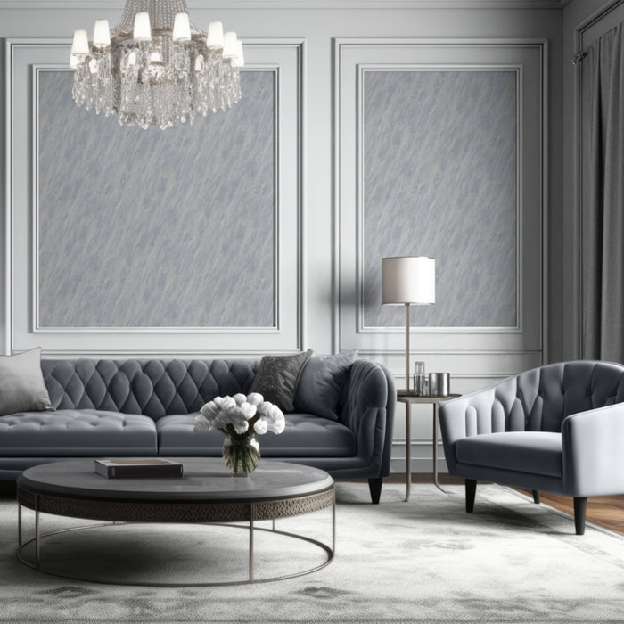 Papier peint effet marbre gris perle veiné doré