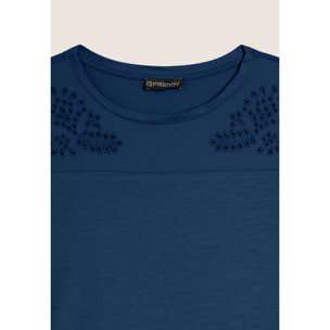 T-shirt in Jersey con Ricami Floreali