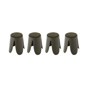 Set de 4 tabourets empilables kaki foncé. bouclette texturée. NIKI. Ø30 / 44 x H46cm