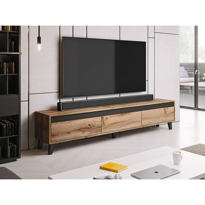 Lord - meuble TV - bois et noir - 185 cm - style industriel - Bois